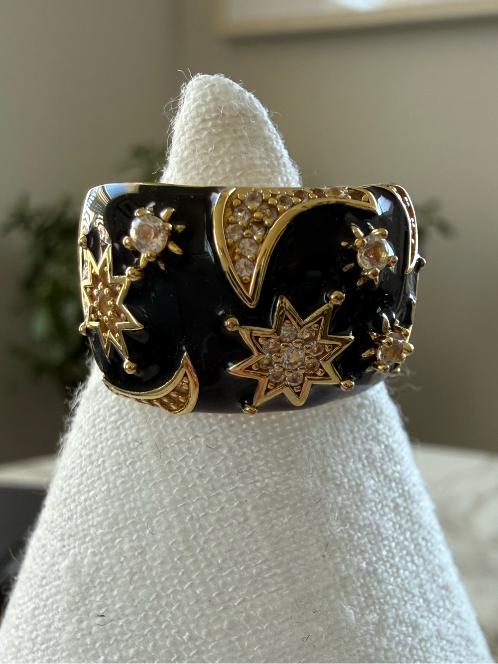Gold & Black Celestial Starburst Wide Ring - Women's Fashion Jewelry